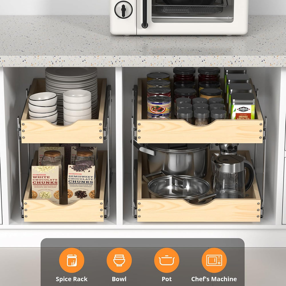21" Deep 2-Tier Pull Out Cabinet Organizer - Wood Pull Out Drawers