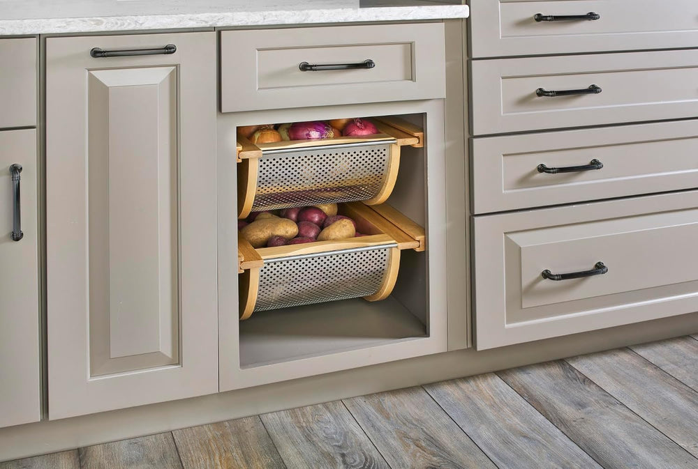 REV-A-SHELF Natural Maple/Stainless-Steel Produce Basket for 18” Base Cabinets