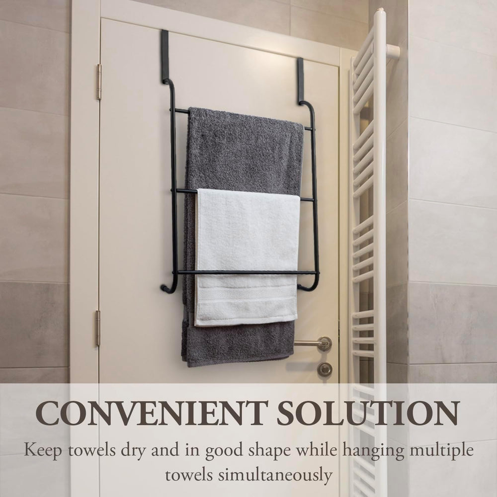 MyGift 3 Tier Over Door Bathroom Towel Rack Matte Black Metal Holder