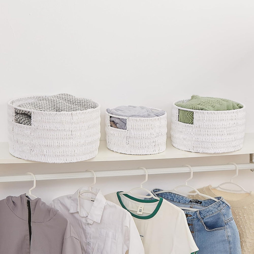 Vagusicc Wicker Storage Basket, Hand-Woven Paper Rope Large Round Woven Baske...