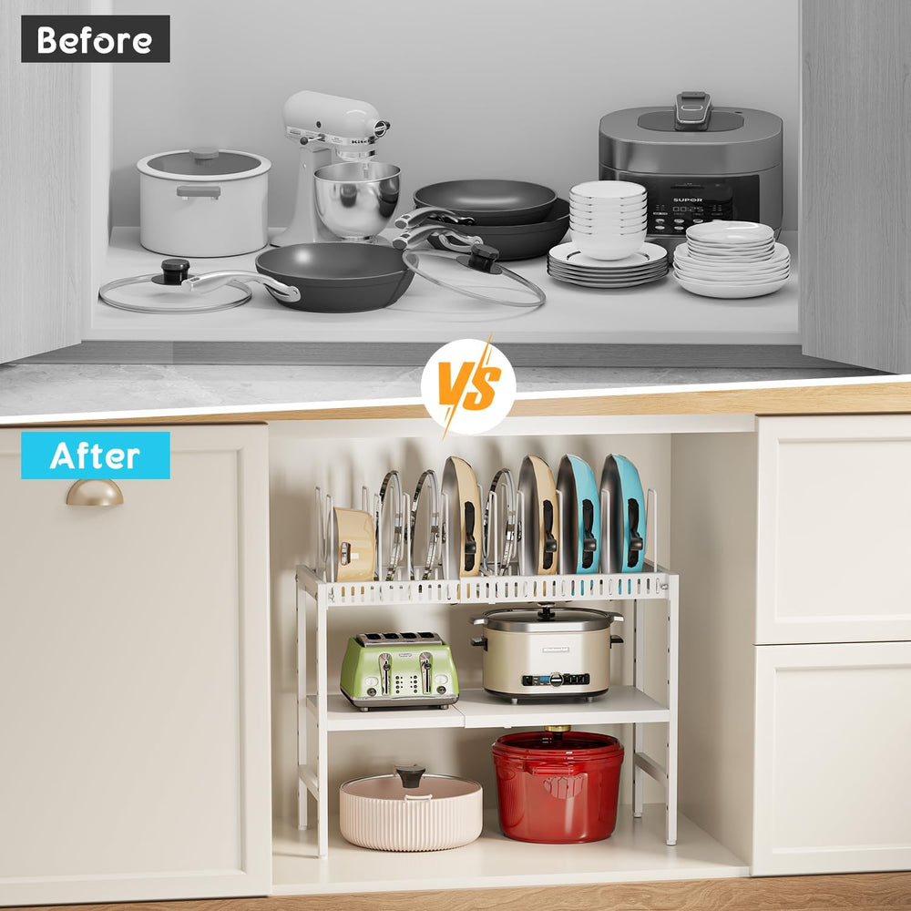 2-Tier Pots and Pans Organizer Under Cabinet,Expandable Pots Lid Organizers