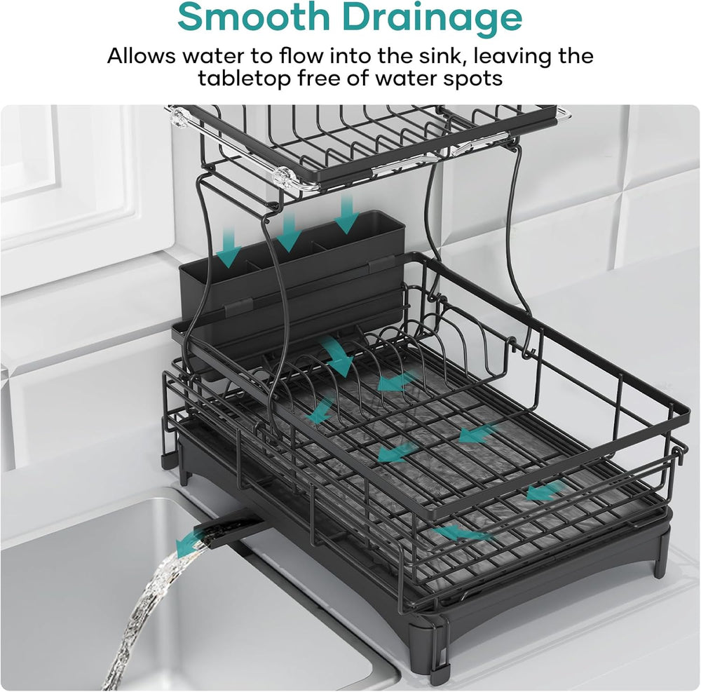 Dish Drying Rack for Kitchen Counter, Extendable Dish Rack with Drainboard, K...