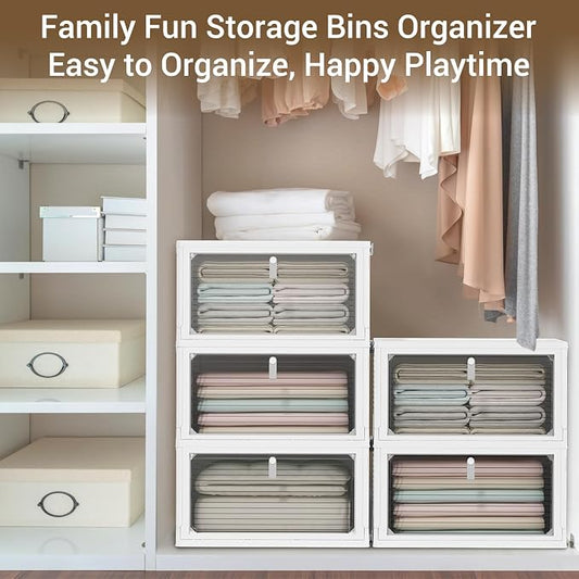 Storage Bins with Lids, 4 Tier Stackable Storage Bins with Drawers, 4 Pack - Image 2
