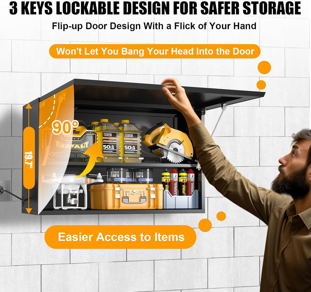 Garage Wall Cabinet, Metal Tool Cabinet with Lock&Adjustable Shelf
