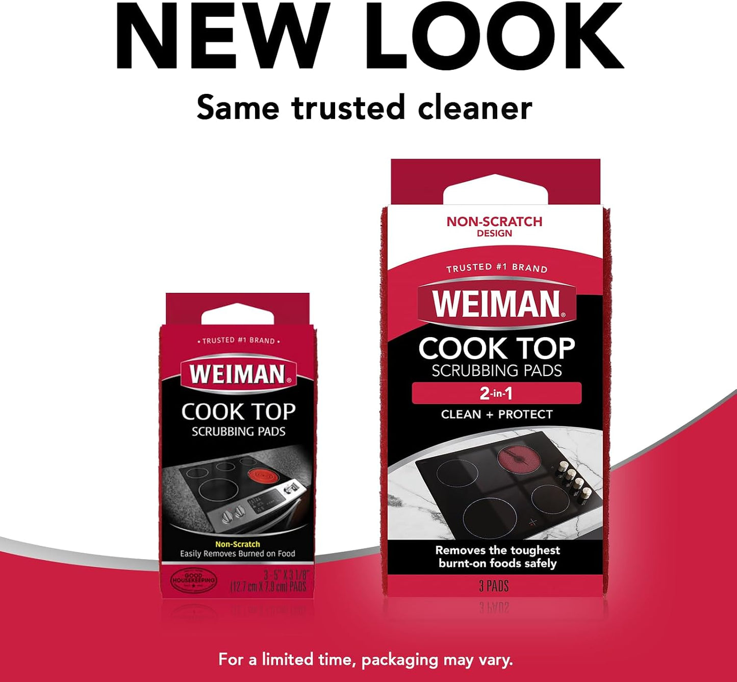 Weiman 3 Count Cooktop Scrubbing Pads, Removes Burnt-on Food, Scratch Free | Non-Abrasive for Burnt-On Food & Grease, Safe for Ceramic, Electirc, Gas & Induction Cooktop, Sink, Showers, Dishes & Tub