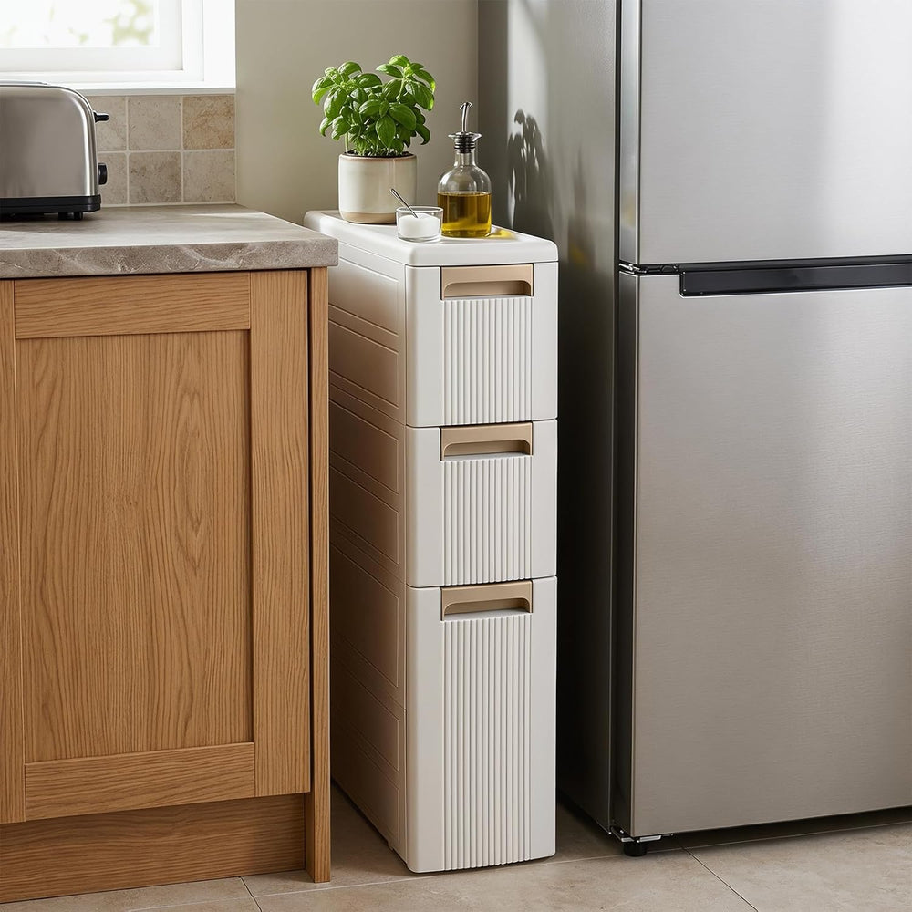Byroce 3-Tier Narrow Storage Cabinet with Wheels, Slim Rolling Plastic Drawer...