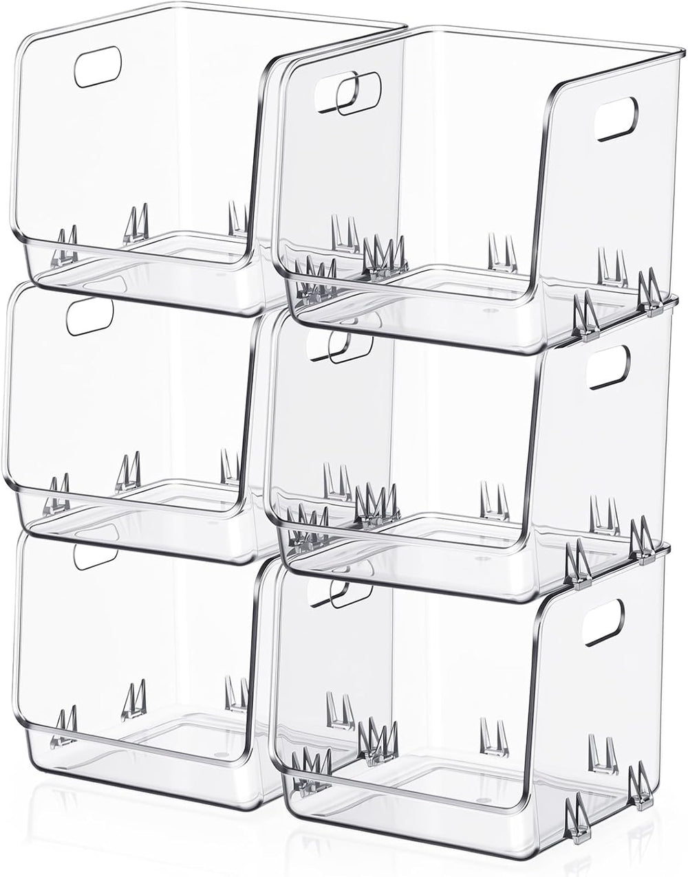 6 Pcs Clear Plastic Storage Bins Stackable Pantry Organizer