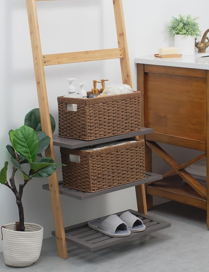 StorageWorks Round Paper Rope Storage Baskets, Rectangular Wicker Baskets - Image 7