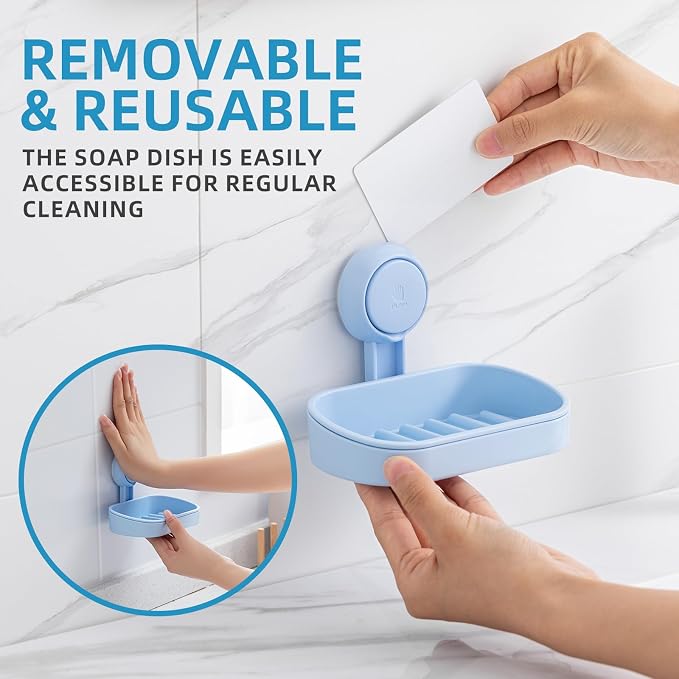 LEVERLOC Soap Dish Holder for Shower Suction Cup Wall Mounted Self Draining - Image 8