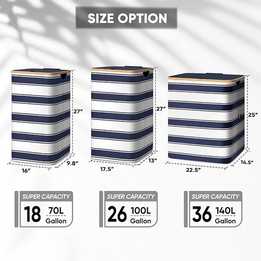 BALEINE Laundry Hamper with Lid, Tall Laundry Baskets with Bamboo Pull Handles - Image 2
