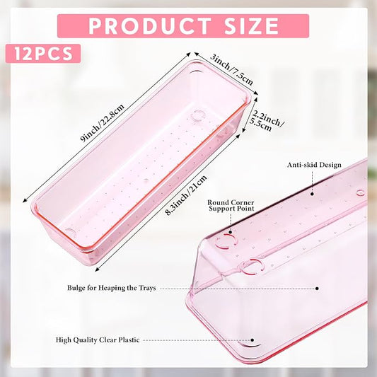 Maitys 12 Pcs Vanity Drawer Organizer 9 x 3 x 2 Inches Clear Plastic Utensil - Image 2