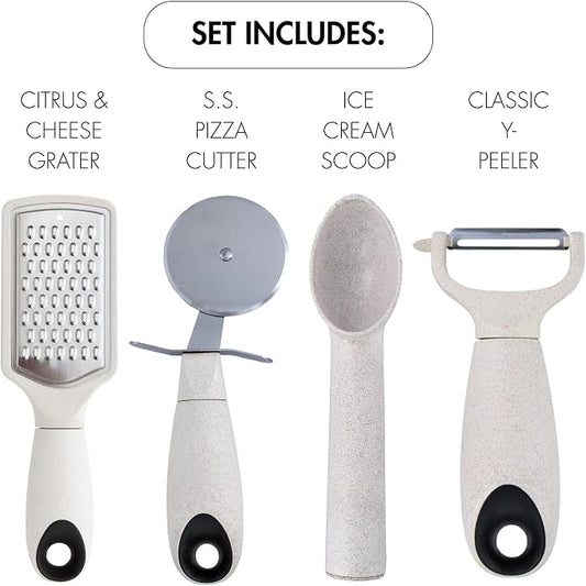 Beille 14pc Wheat Straw Kitchen Utensil Set Peeler Cutter Grater Spoons and Cups - Image 2
