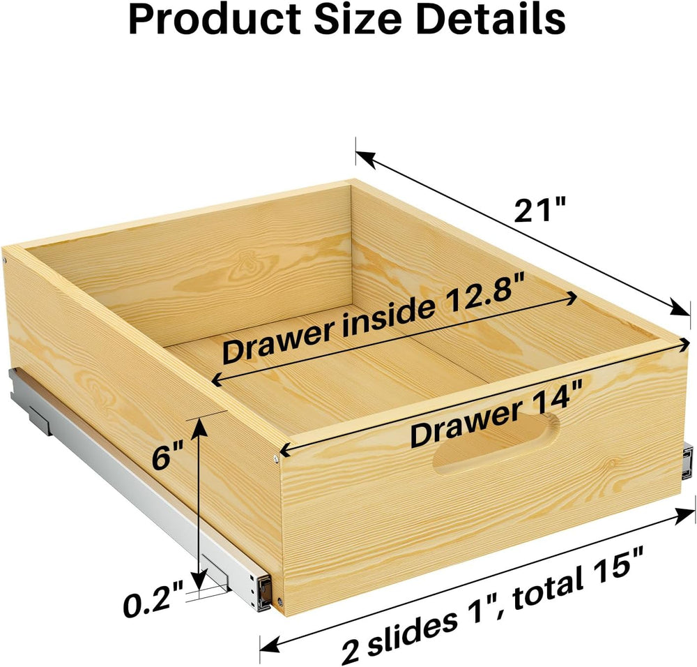 Pull Out Cabinet Organizer, Soft Close Slide Out Solid Wooden Drawers(15"...