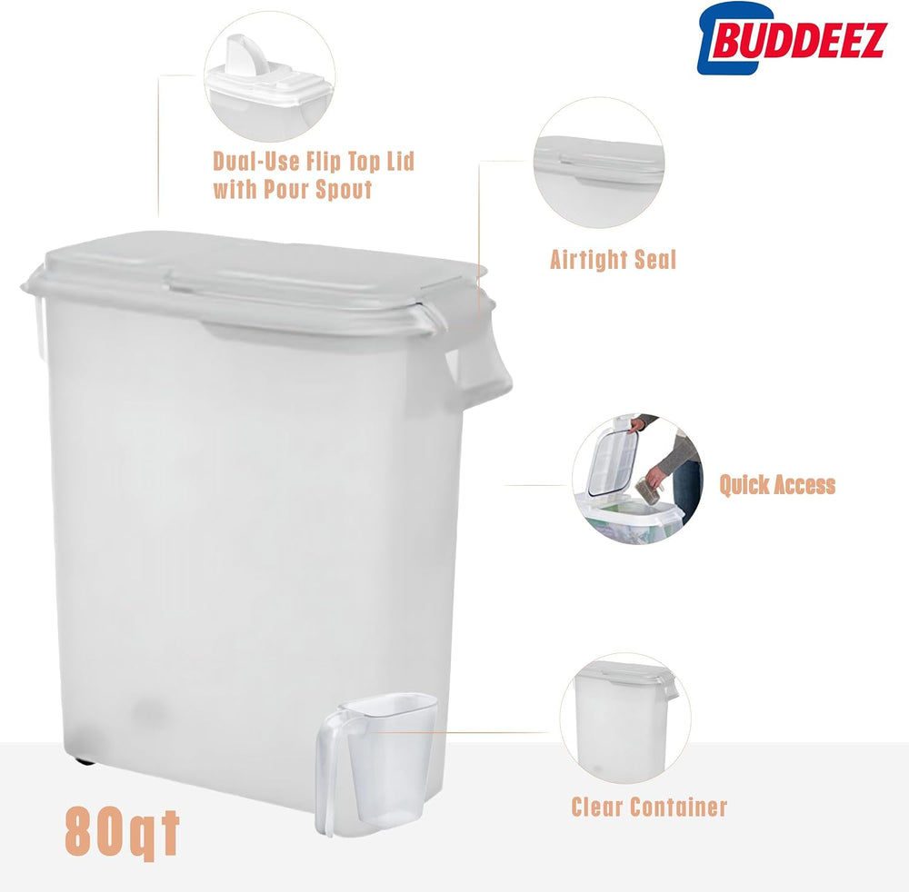 Buddeez 80-Quart Roll-Away Pet and Large Animal Food Dispenser with Scoop