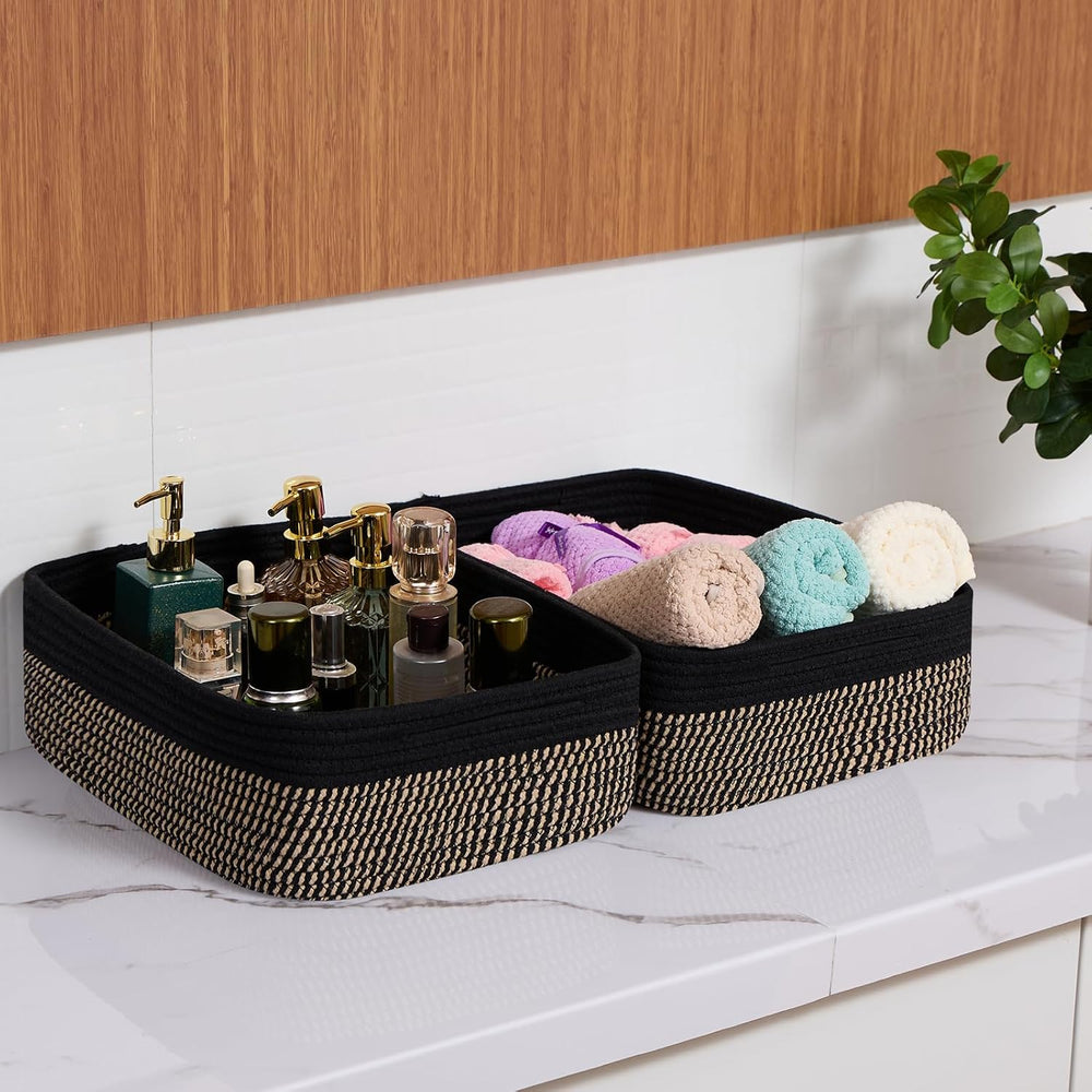 MiniArk Large Shallow Organizing Baskets 15x11x5.1 Inches - Rope Woven Storag...