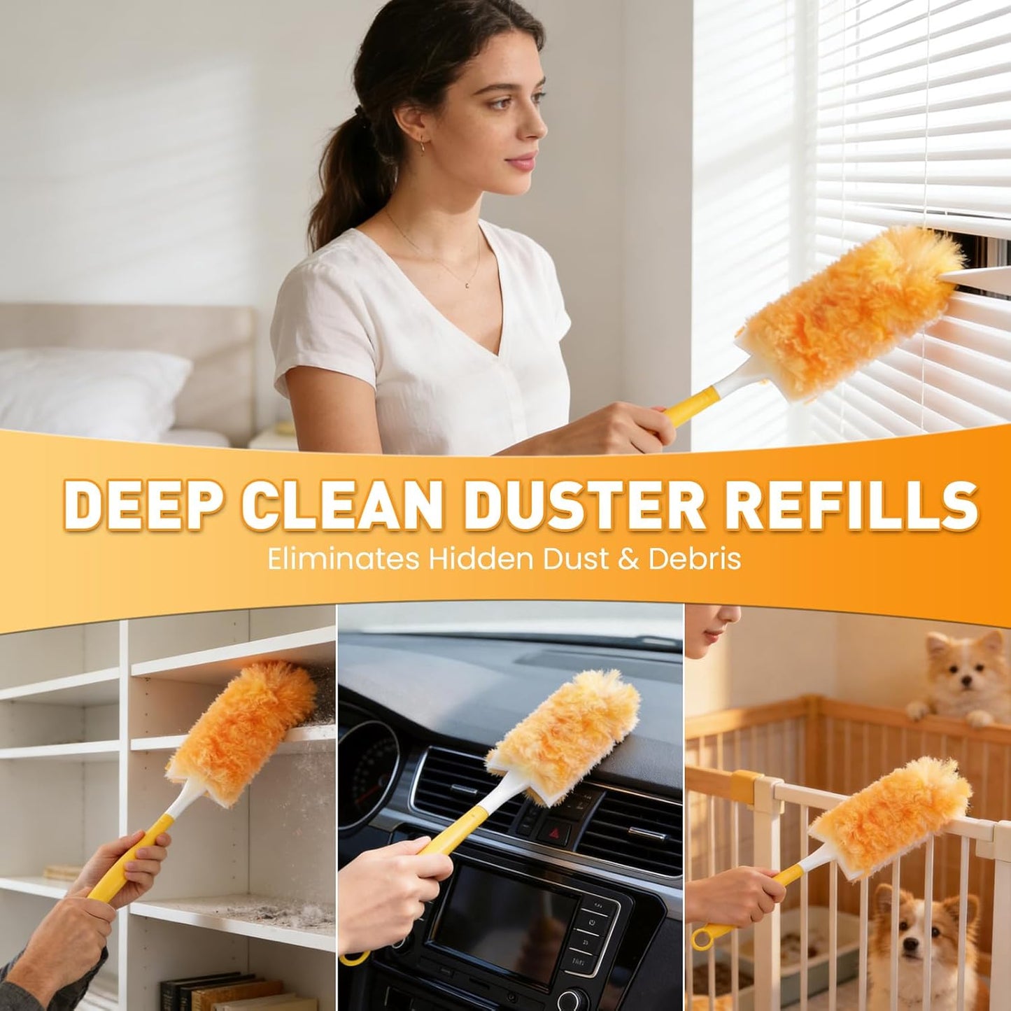 Alotiki Heavy Duty Duster Refills, 80 Count 360° Double-Sided Duster Refill and 2 Yellow Handle, Disposable Dusters Refill for Daily Dust Cleaning, Electronics, Furniture, Blinds, Ceiling Fans