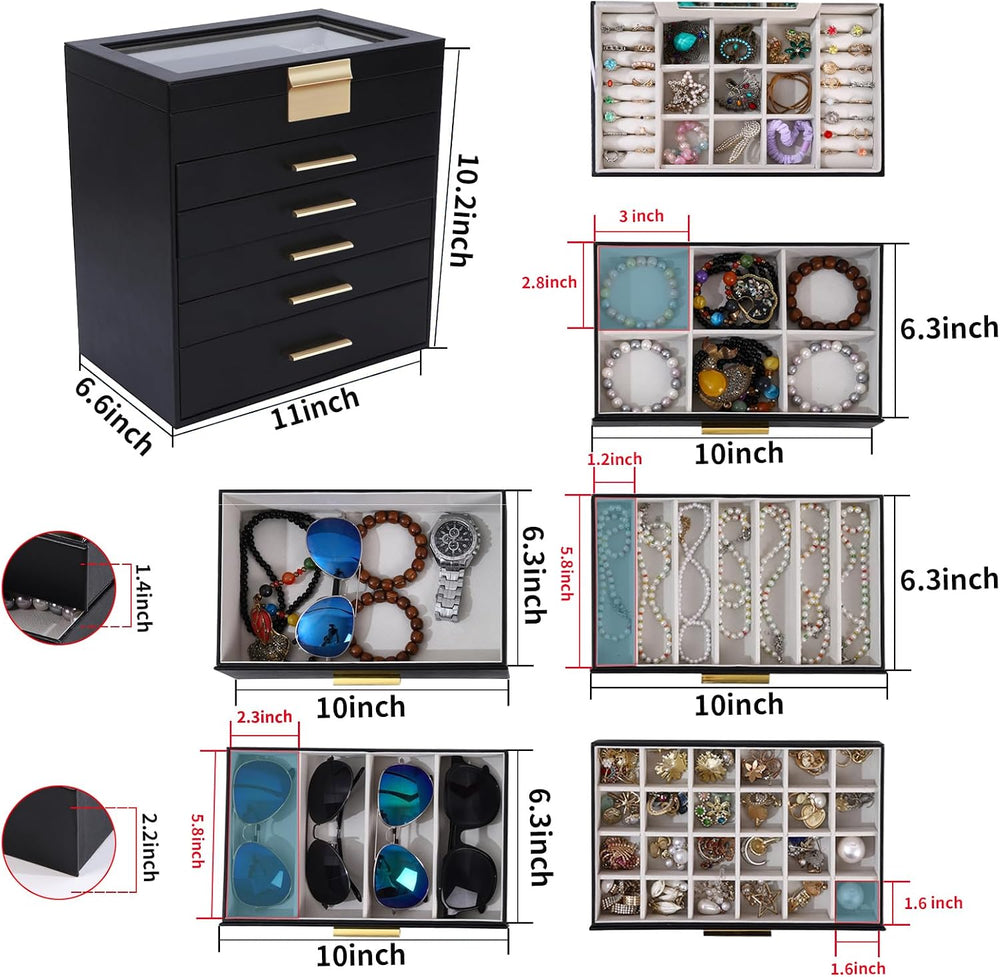 BOOVO Jewelry Boxes for Women, White and Black 6 Layer Large Jewelry Box for ...