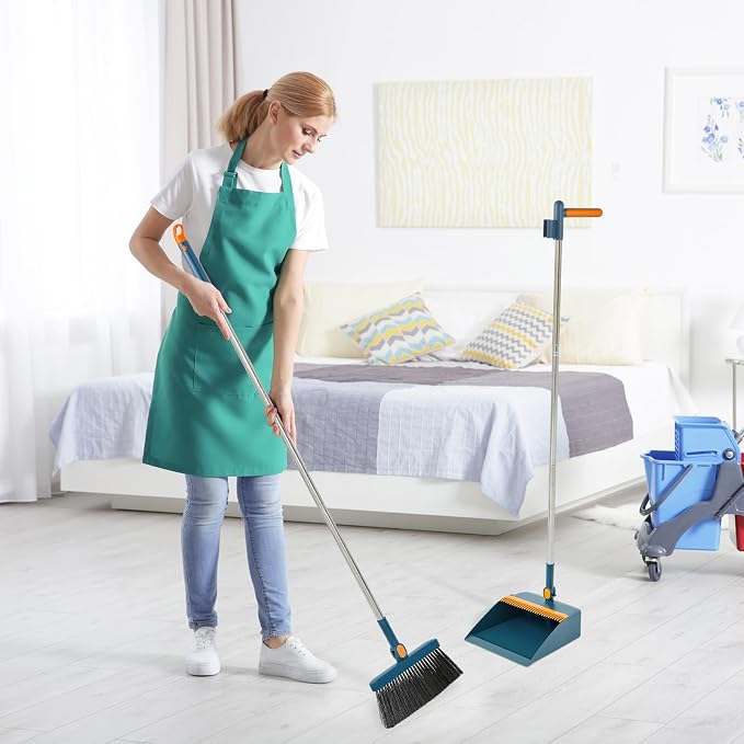 Suclain 4 Set 8 Pcs Broom and Dustpan Set 47 Inch Long Handle Brooms - Image 6