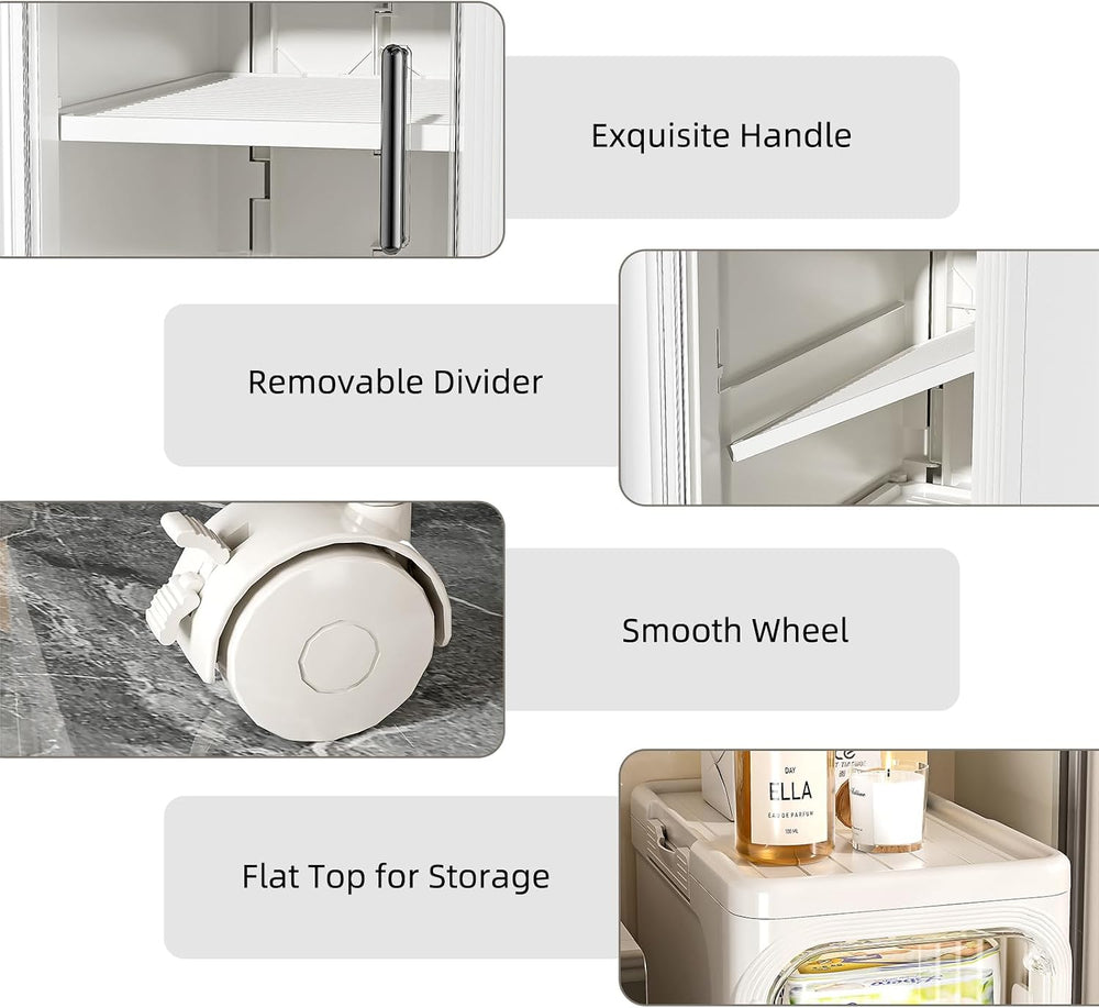 JOYZAN Narrow Bathroom Storage Cabinet with Movable Wheels, Slim Storage Cabi...
