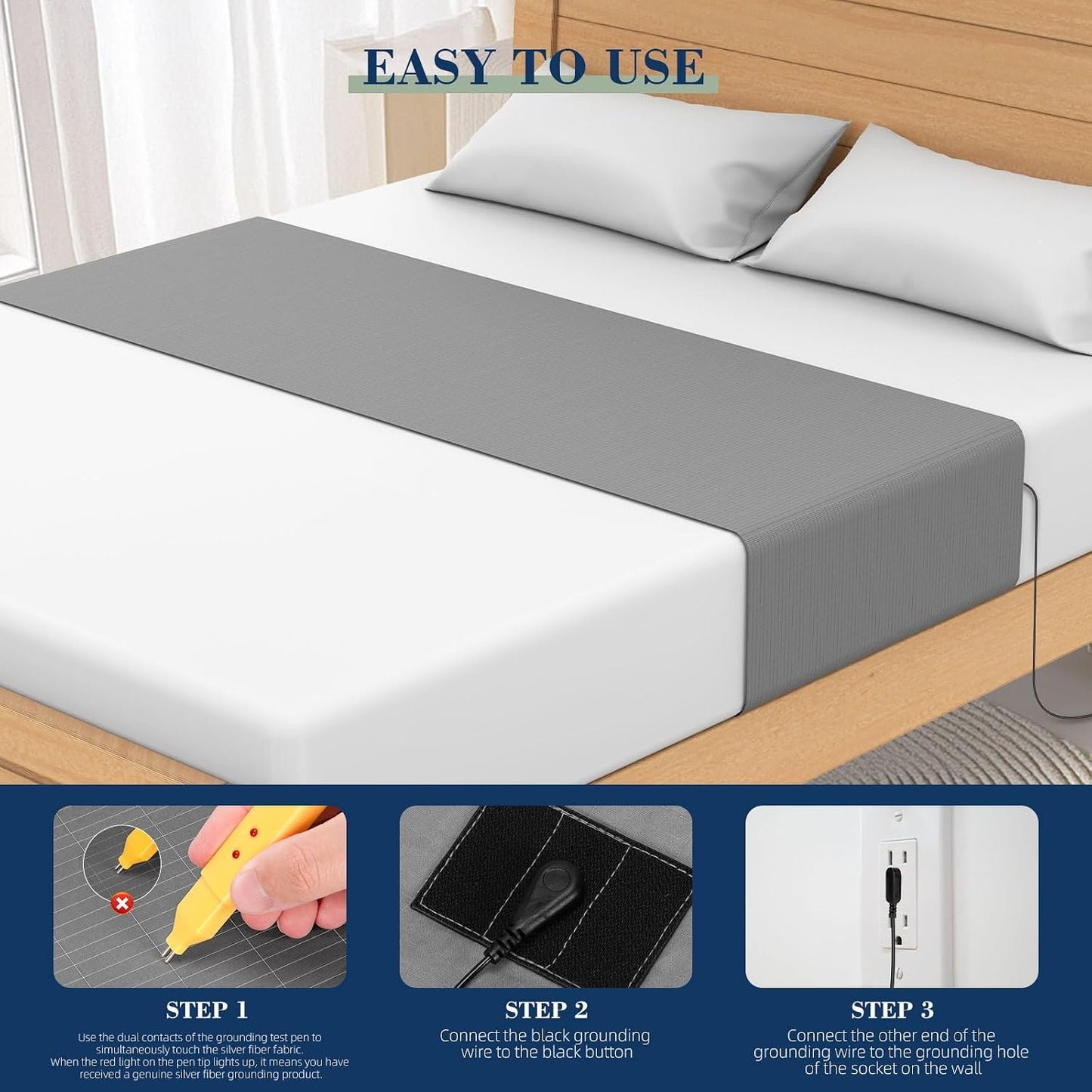 Grounding Sheet for All Mattress Sizes, with grounding Cord and Test Pen (Graphite,105.2 * 23.2inch)