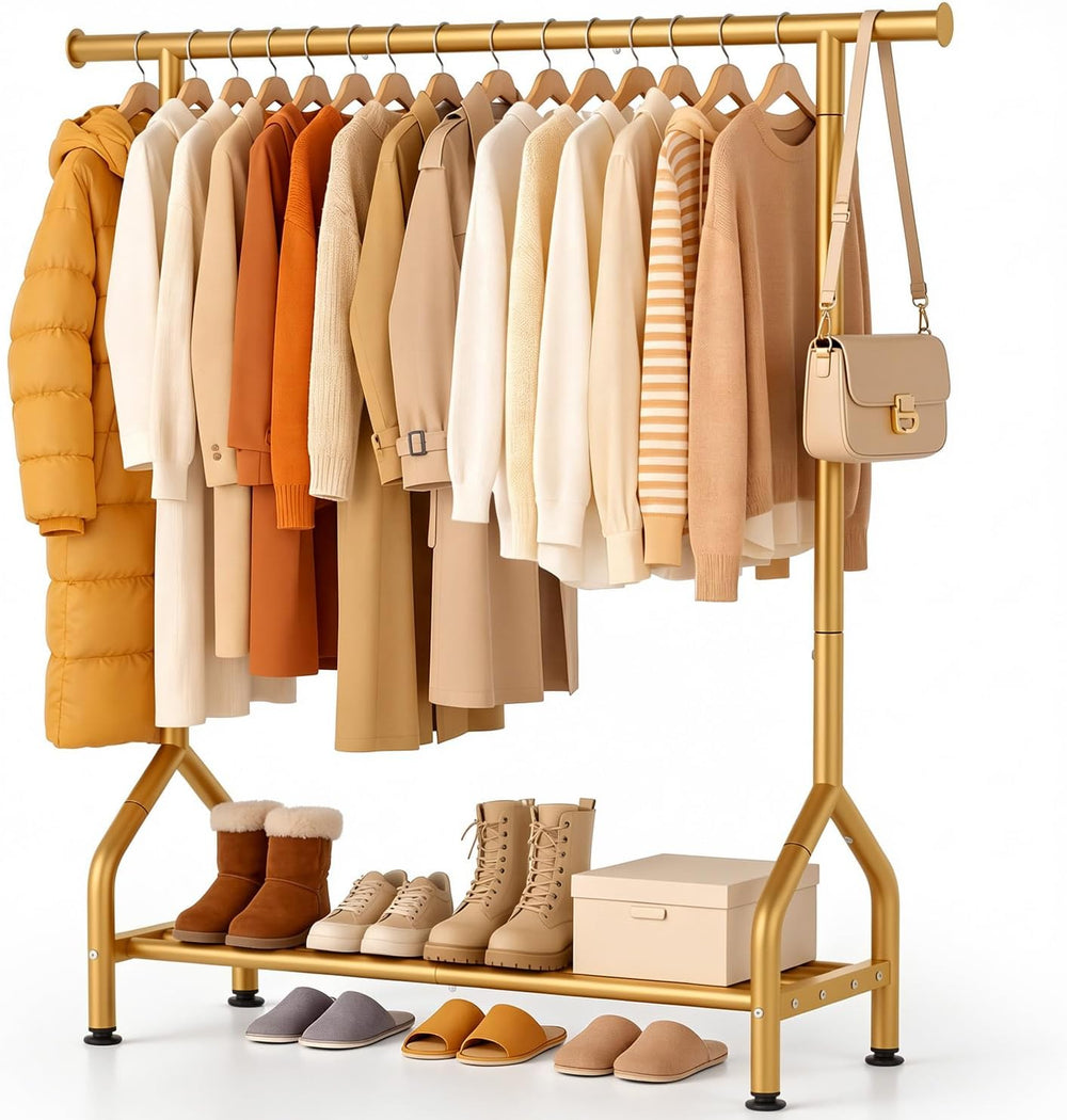 EAGMAK Sturdy Clothing Racks with Shelf, Metal Clothes Rack with Leveling Fee...