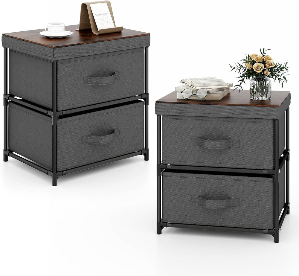 GIANTEX Nightstand with 2 Fabric Drawers, Small Storage Dresser with Metal Fr...