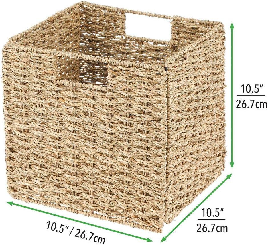 mDesign Seagrass Woven Cube Basket Organizer with Handles - Storage for Bedro...