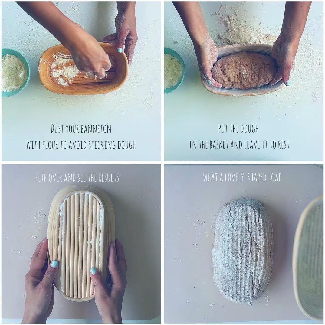 15 inches Baguette Banneton Bread Proofing Basket and Linen Liner Set 2 Pack, Sourdough Proofing Basket Round Proofing Bowls Handmade Rattan Baskets Perfect for Professional & Home Bread Baking