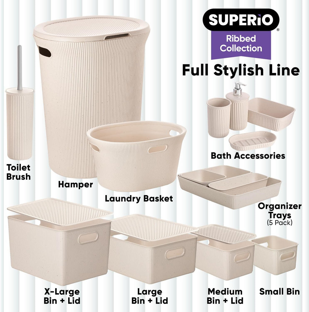 Superio Ribbed Collection - Eco-Friendly Decorative Plastic Basket Open Home ...