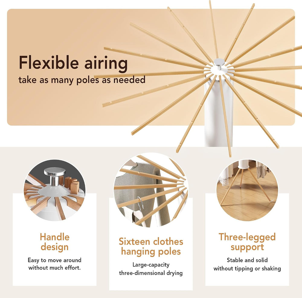 Foldable Tripod Clothes Drying Rack,Beechwood & Portable Laundry Stand, S...