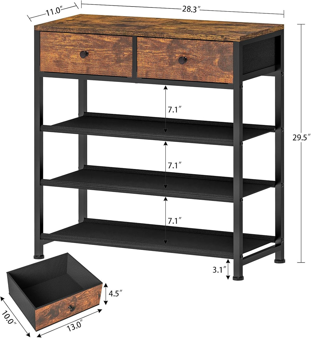 usikey Shoe Rack, 4 Tier Shoe Storage Organizer with 2 Drawers, Metal Shoe Sh...