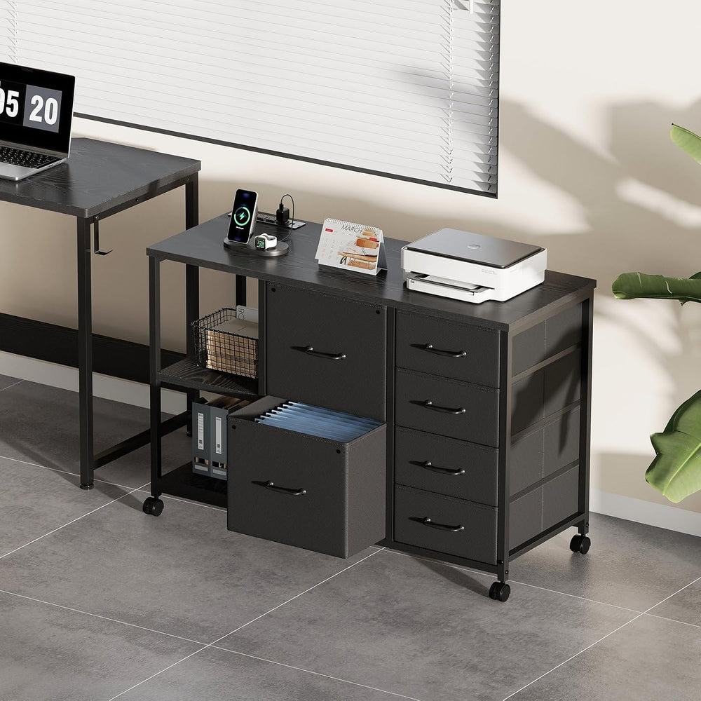 Maihail 6 Drawer File Cabinet with Charging Station and Open Storage Shelf
