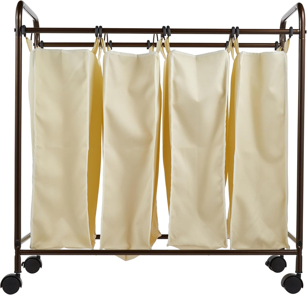 Household Essentials 7173 Rolling Quad Laundry Sorter with Removable Hamper B...