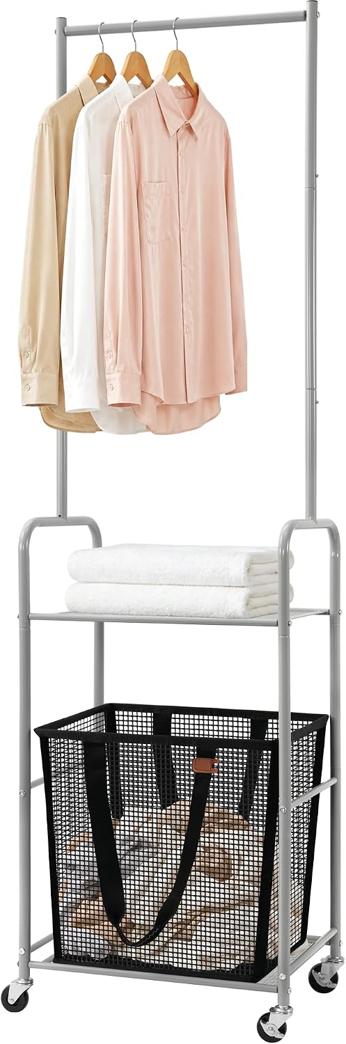 STO STO 3-in-1 Laundry Cart with Hanging Rack, Slim Space-Saving Rolling Laun...