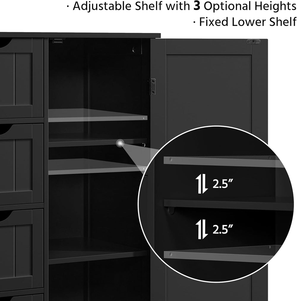 Yaheetech Bathroom Storage Cabinet with 4 Beadboard Drawers and Door, Black
