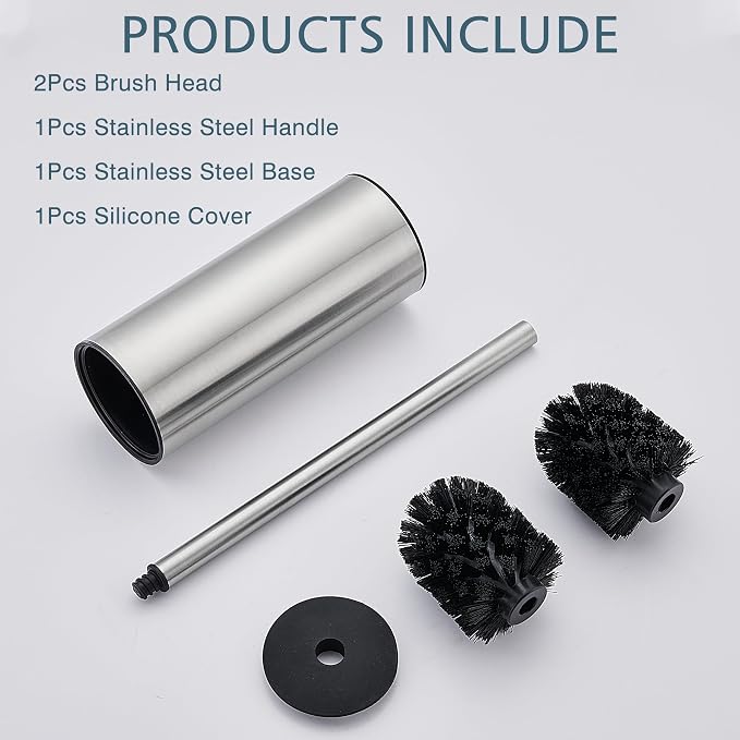 FORIOUS Toilet Brush and Holder Set Brushed Nickel, 304 Stainless Steel Long - Image 8