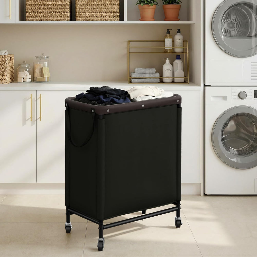 StorageWorks 2 Section Laundry Hamper, 100L Black Sorter Cart with Wheels