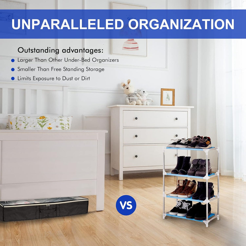 Surblue Under Bed Shoe Organizer Storage Bag with Transparent Skylight and Zi...