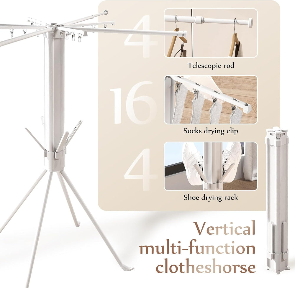 Multi-Functional 4-Leg Clothes Drying Rack, Large Capacity Foldable & Col...