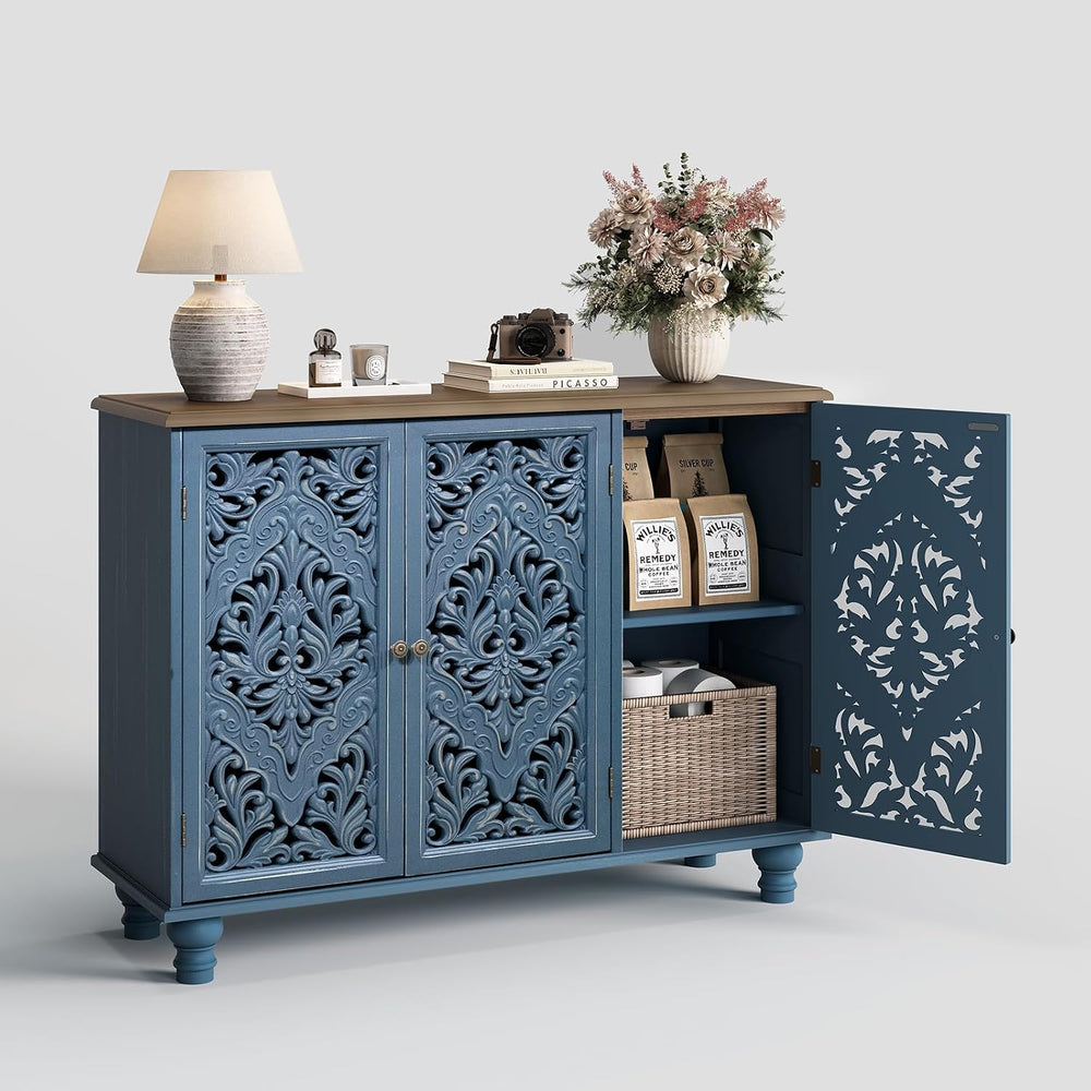 JOINICE 42.5" Accent Storage Cabinet with 3 Doors for Living Room,Blue
