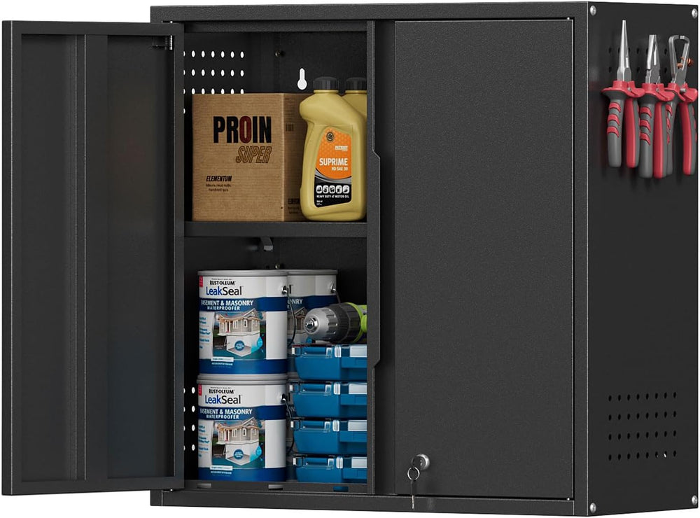 Garage Wall Cabinet,26”W Metal Wall Cabinet with Locking Doors and Handle,Wal...