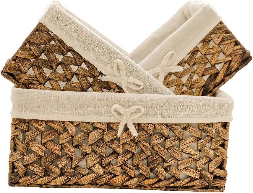 KINGWILLOW Wicker Basket Set of 3 with Removable Liner