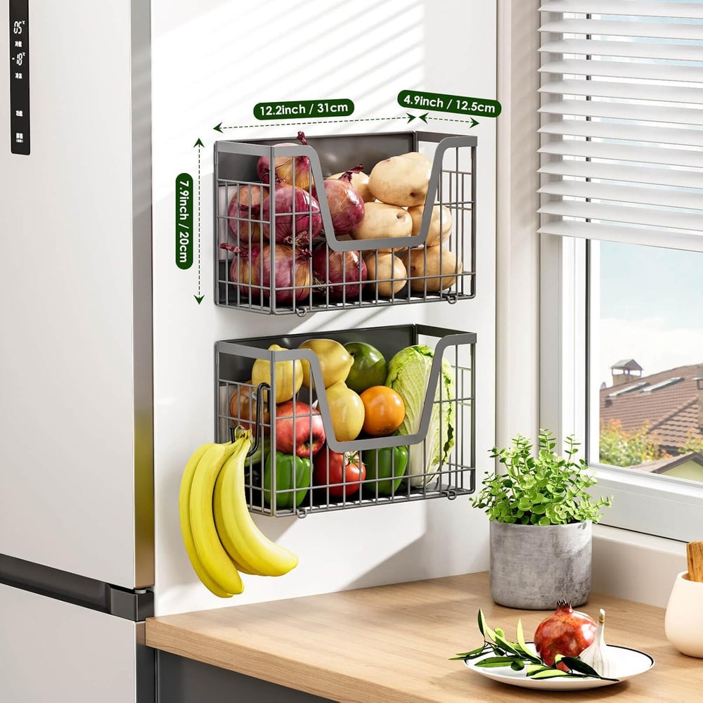 4 Pack Magnetic Shelf for Fridge, Fruit Potato and Onion Storage Bins, Magnet...