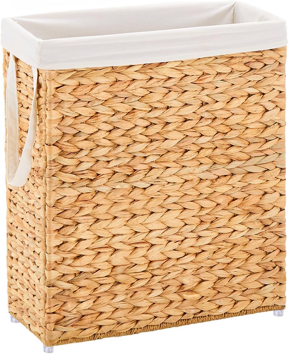 Handwoven Slim Laundry Hamper, 75L Narrow Laundry Basket, Natural Water Hyaci...