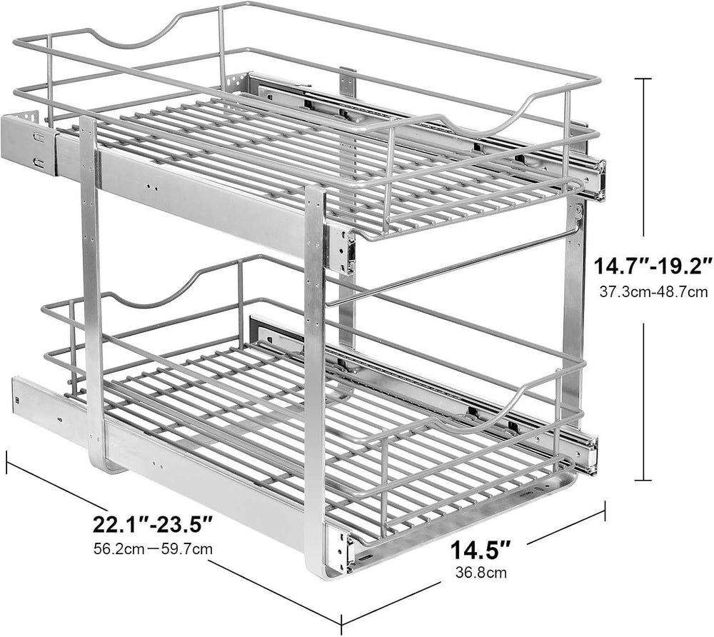 2 Tier Pull Out Cabinet Organizer,(14½"W x 22" D) Soft Close Slide ...