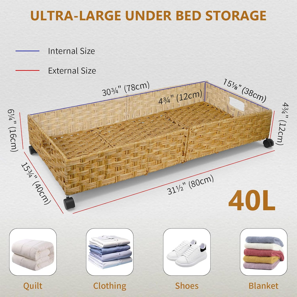 Under Bed Storage with Wheels, 31.5In/40L Large Rolling Underbed Storage Orga...