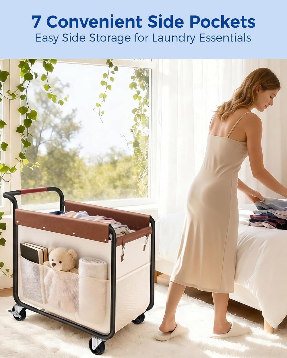 Kayfia 180L Rolling Laundry Hamper, Laundry Basket with Wheels, Beige