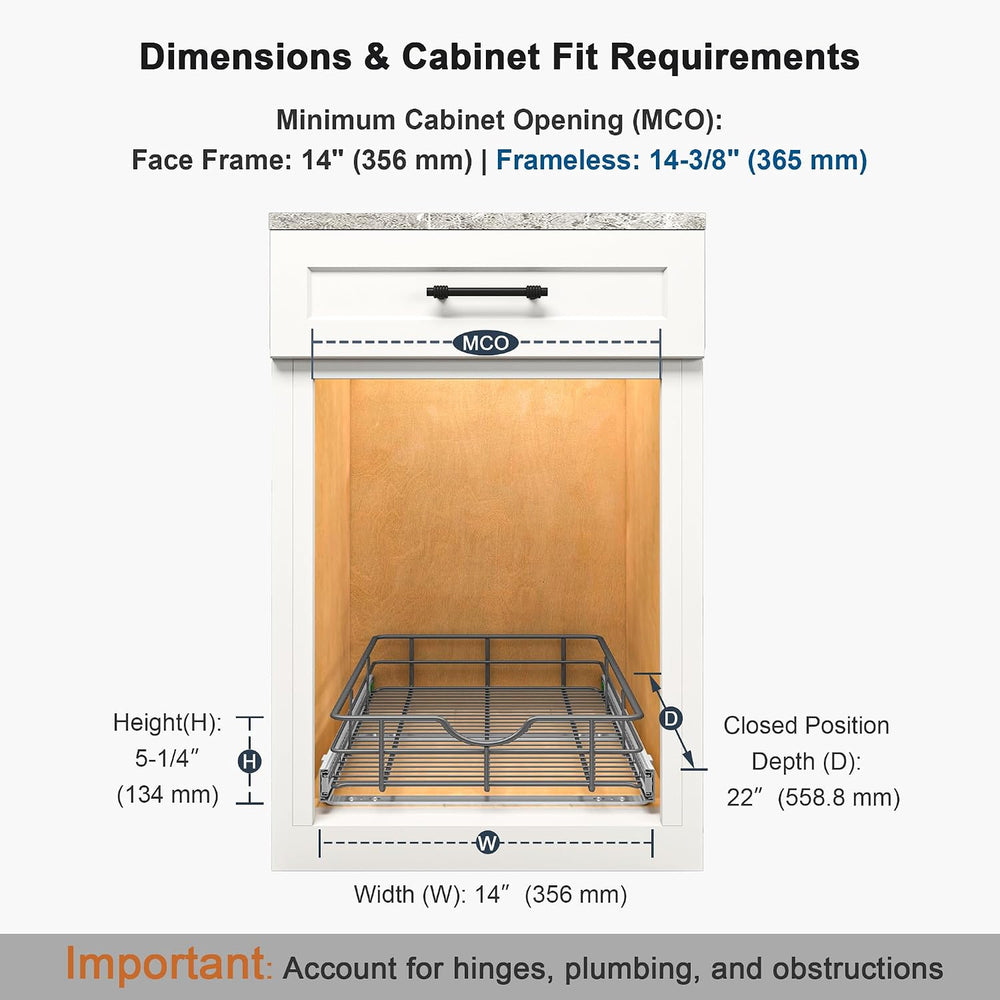 Pull Out Shelves - 14" W x 22" D Soft Close Pull Out Cabinet Organi...