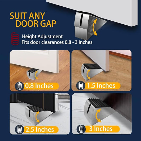 Heavy Duty Door Stopper Adjustable Spring Large Stoppers Wedge, Tall up to 3 - Image 2