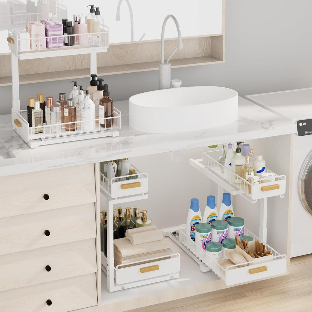 2 Pack Under Sink Organizer with Ball Bearing Sliding Drawer, Heavy Duty Pull...